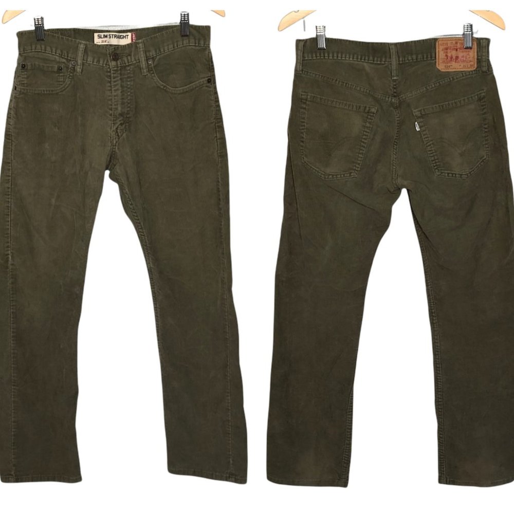 Levi's 514 Slim Straight Corduroy Pants Olive Green 5-Pocket Jeans Mens 31 x 30